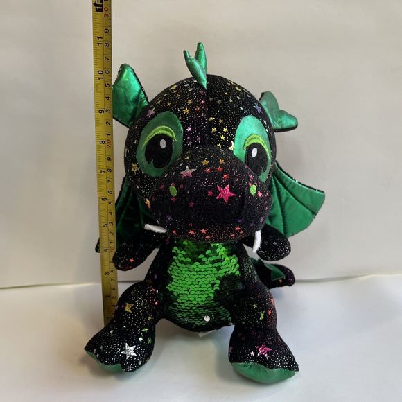 Caravan Softoys Green Drogo Dragon II Plush Colorful Stars Reversible Sequin 10" - Picture 10 of 13